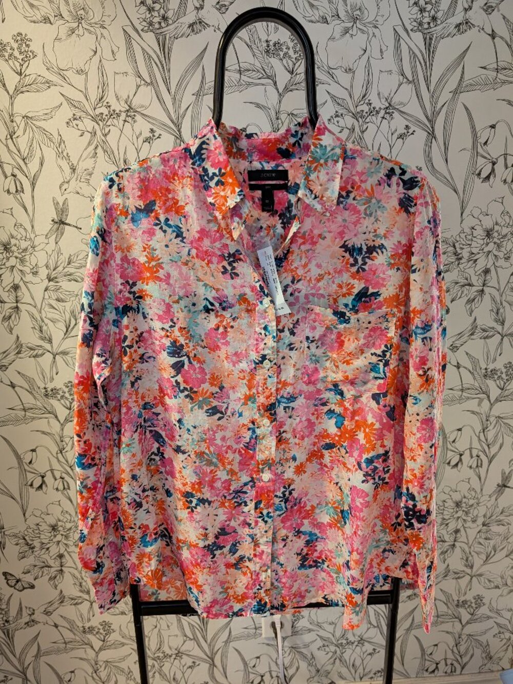 J.Crew Floral Silk Blend Blouse — Size 12 — NWT — $115 Retail